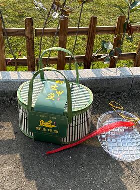空盒子甲鱼竹篮礼盒龟鳖礼盒竹篮竹编竹制品手工老式手提礼盒生态