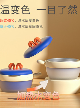 儿童316不锈钢保温碗婴儿注水碗宝宝辅食不锈钢感温变色碗带吸盘