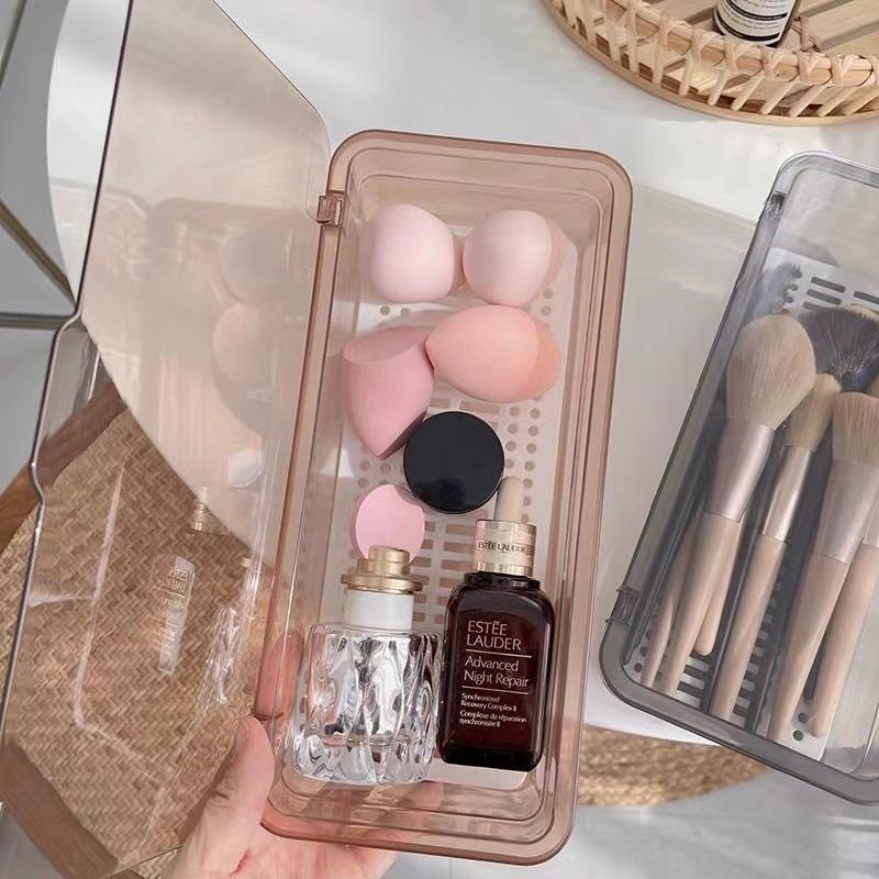 化妆刷收纳盒长方形透明防尘带盖梳妆台宿舍美妆蛋眼影刷美妆笔筒,淘宝优惠券,粉丝福利购,淘宝优惠卷