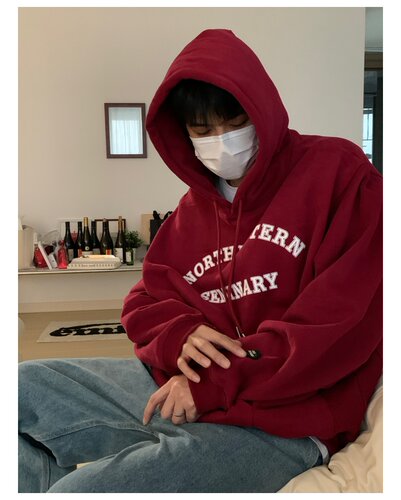 okhao 字母连帽卫衣长袖外套情侣ins风秋冬加绒日系复古上衣 - 图3