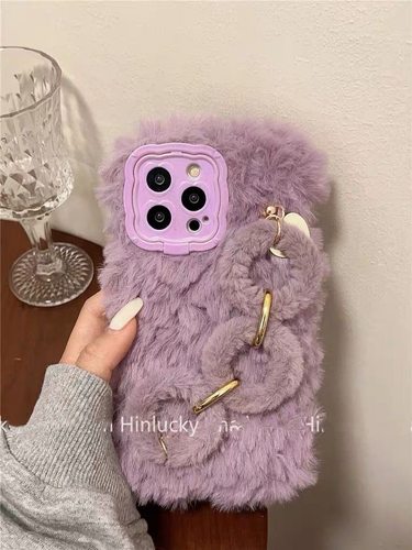 抖音同款适用iPhone13promax毛绒手机壳手链条14plus苹果12pro女1+11/9R秋冬9rt一加ace2V手机壳8pro软15 - 图1
