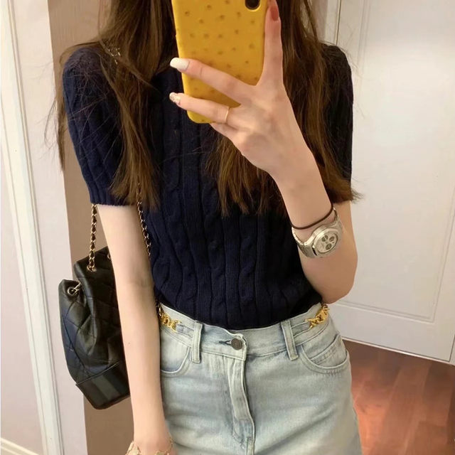 Export foreign trade y single ~ Mei R spring and summer Women's slim cotton natris short -sleeved sweater thin sweater