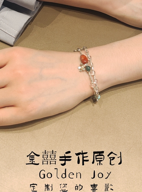 天然南红玛瑙蓝翡通体925银泰银保色小众精致叠戴高颜值手链手串