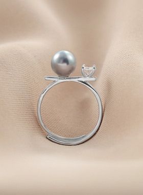 月光灰淡水珍珠时尚戒指气质高级