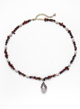 天然淡水珍珠吊坠项链新款石榴石