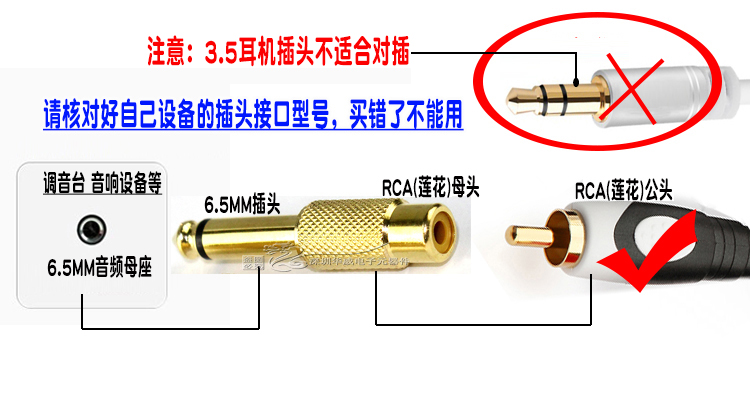 6.5mm大二芯转RCA莲花母转换器调音台吉他转接线音频音响插头接头 - 图0