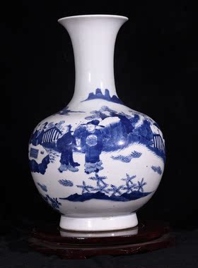 大清康熙年制青花高士图纹赏瓶玉堂春瓶