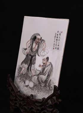 民国粉彩墨彩应真高僧罗汉图纹瓷板画