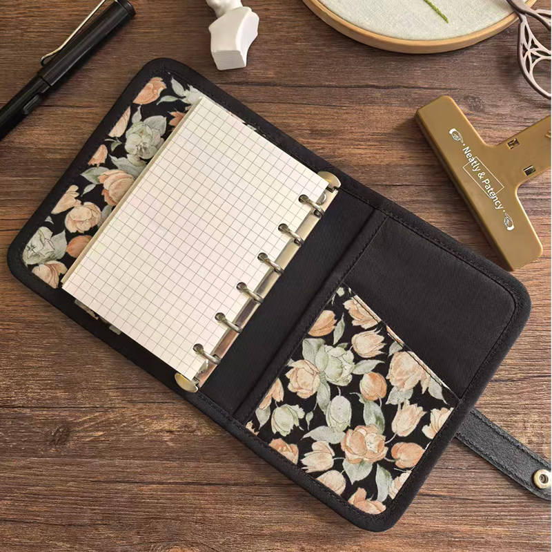 【黑色玫瑰】进口棉布手工活页本 真皮搭扣拼接布艺活页 手帐本,淘宝优惠券,粉丝福利购,淘宝优惠卷
