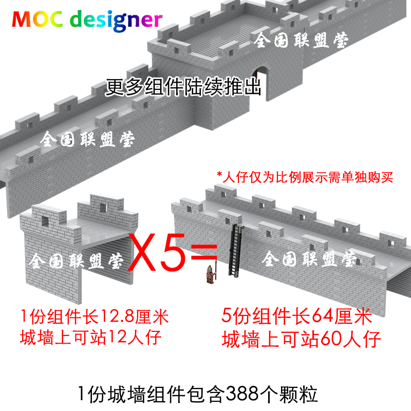 MOC积木中古世纪秦国人仔三国小侠长城墙战场攻城城堡门明军城池