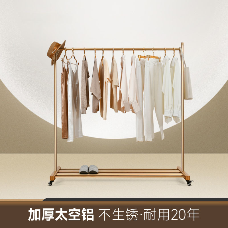 晾衣架落地室内卧室单杆式挂衣服架家用简易移动卧室宿舍凉晒衣架