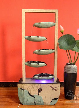 新中式风景观门厅大堂喷泉假山