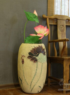 字画筒中式风树脂落地荷香花瓶