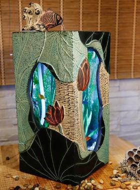 中式风假山鱼缸喷泉树脂工艺品