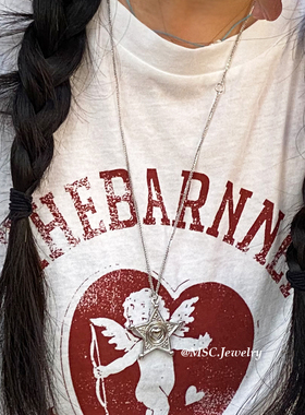 法式复古狼人杀星星项链女款小众设计长款银色项链毛衣链金属个性