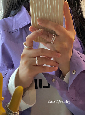 女合金韩国珍珠戒指银色