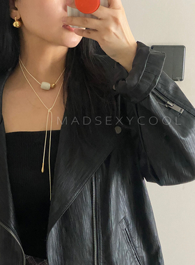 轻奢法式高级白色圆球吊坠项链女长款毛衣链叠戴可调奶油白极简风