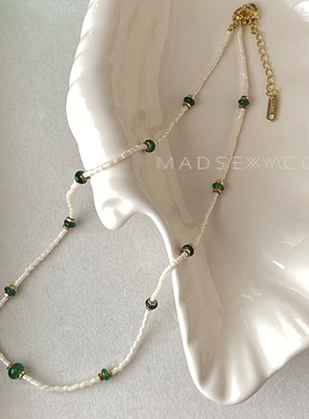 新中式手工串珠长款绿玉项链