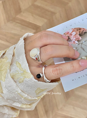 小众设计黑色玛瑙吊坠钛钢戒指