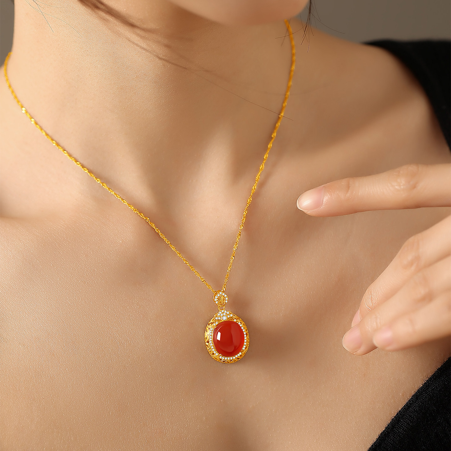 Southern red agate necklace and ring set animal year