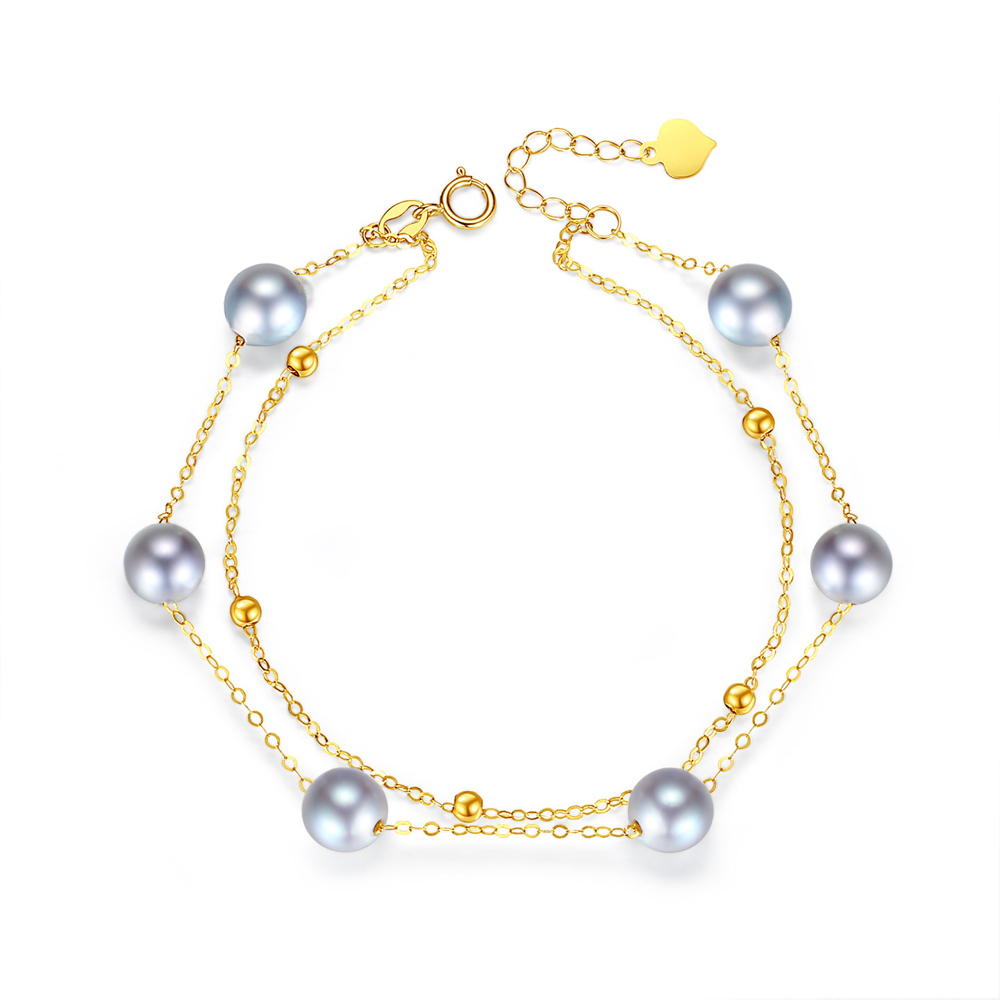 天然海水珍珠手链女18K金双层灰珠精致满天星真多麻色高端手饰品-图3