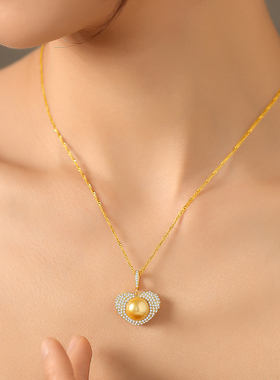 纯银南洋金珠爱心项链送女友