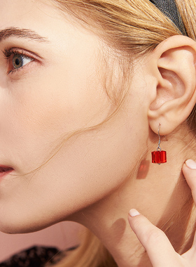 奥地利水晶大红色项链925银耳环