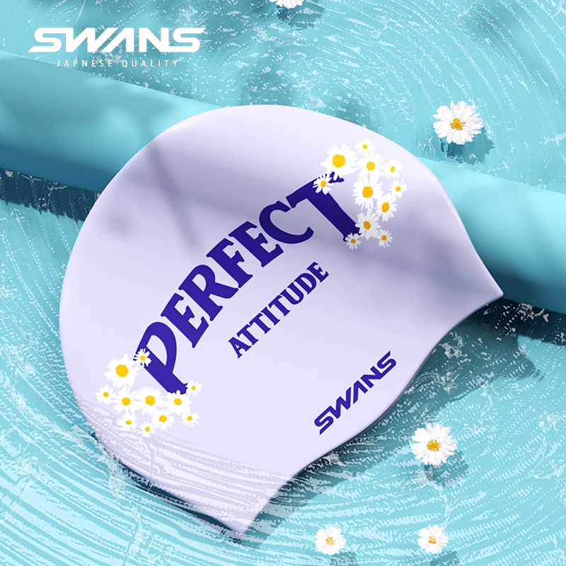 Swans男女防水硅胶游泳帽不勒头男女大头围加大长发时尚硅胶泳帽 - 图2