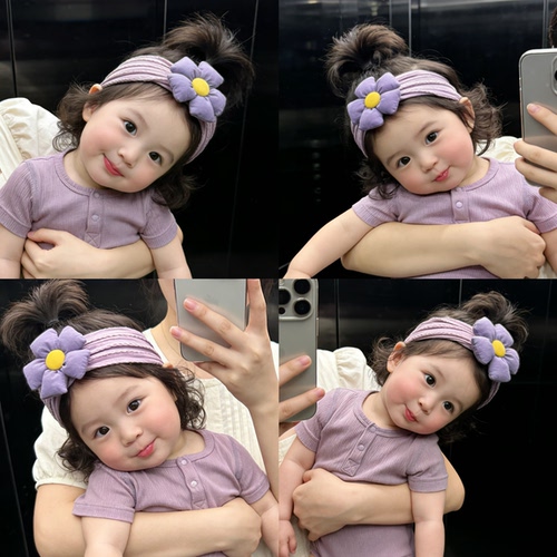 Ins婴儿不勒头花朵柔软亲肤发带新生儿宝宝百天周岁护头囟头带A类 - 图0
