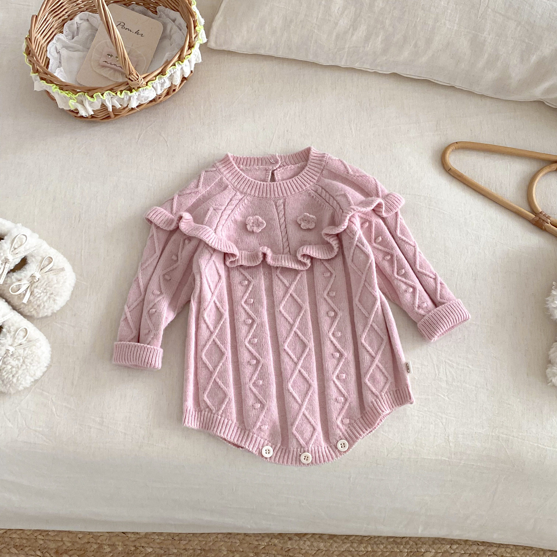 拉果宝宝新年红毛线哈衣婴儿针织连体衣安哥拉红荷叶边包屁衣套装,淘宝优惠券,粉丝福利购,淘宝优惠卷