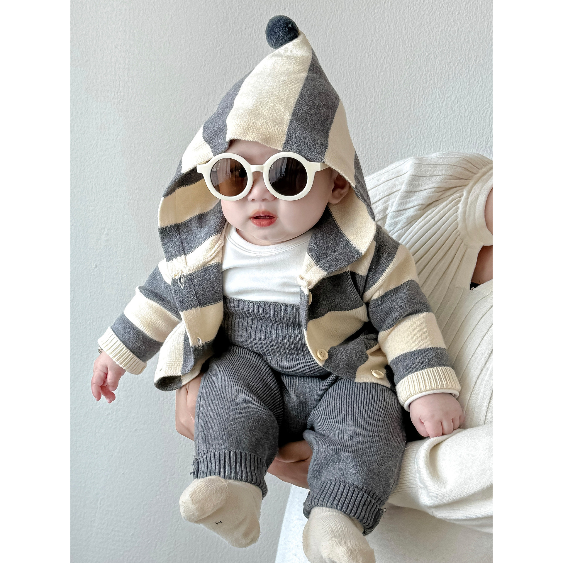 拉果拉小月龄男宝宝衣服秋装男童针织衫潮帅气时髦条纹开衫背带裤,淘宝优惠券,粉丝福利购,淘宝优惠卷