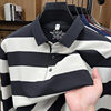 Hengyuanxiang men's long-sleeved cotton T-shirt autumn new casual loose striped POLO shirt for middle-aged and elderly dads
