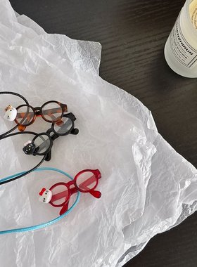 猫咪小眼镜吊坠纯色绳子项链