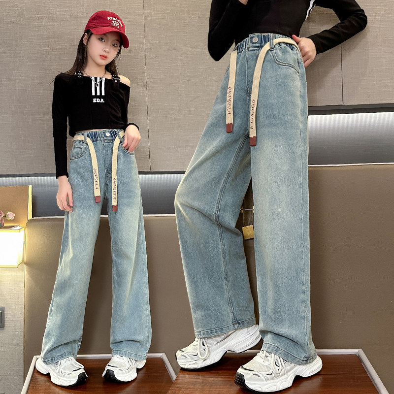 女童冬装加绒牛仔裤2025新款中大儿童加厚裤子春秋宽松直筒阔腿裤,淘宝优惠券,粉丝福利购,淘宝优惠卷