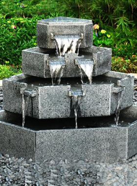 石材瀑布鱼池简约现代风创意装饰