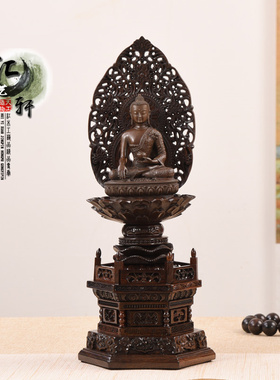 复古背光莲花佛像加高底座