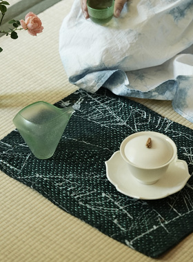 钟声刺绣 全手工 密密缝青岩雪缕茶席茶垫 文艺家居置物垫隔热垫