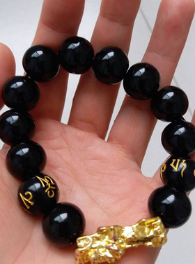 黑曜石貔鳅手链饰品越南沙金珠情侣款纳福手链手串