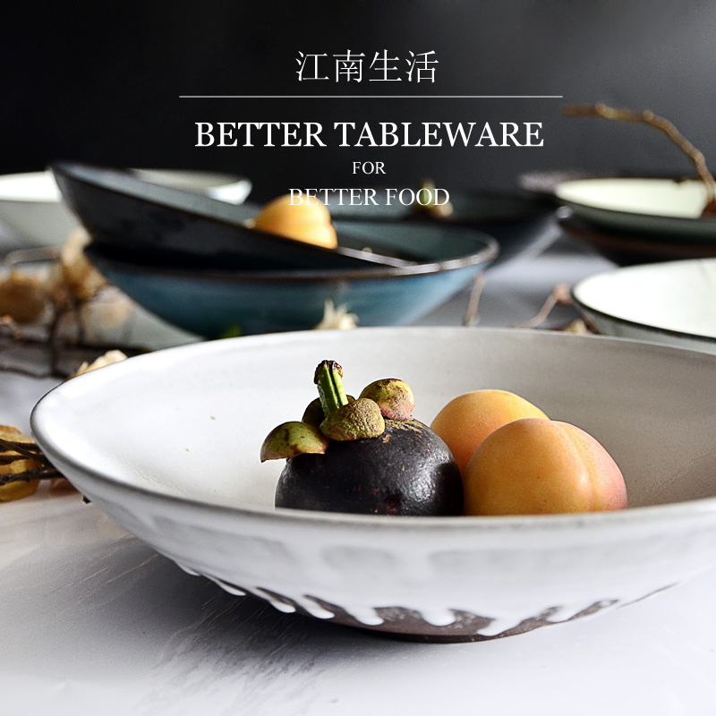 微瑕！粗陶沙拉碗果盆汤盆拉面碗斗笠碗釉下彩江南生活多色可选 - 图2