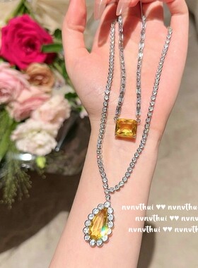 金丝雀黄爱心锆石手链水滴项链