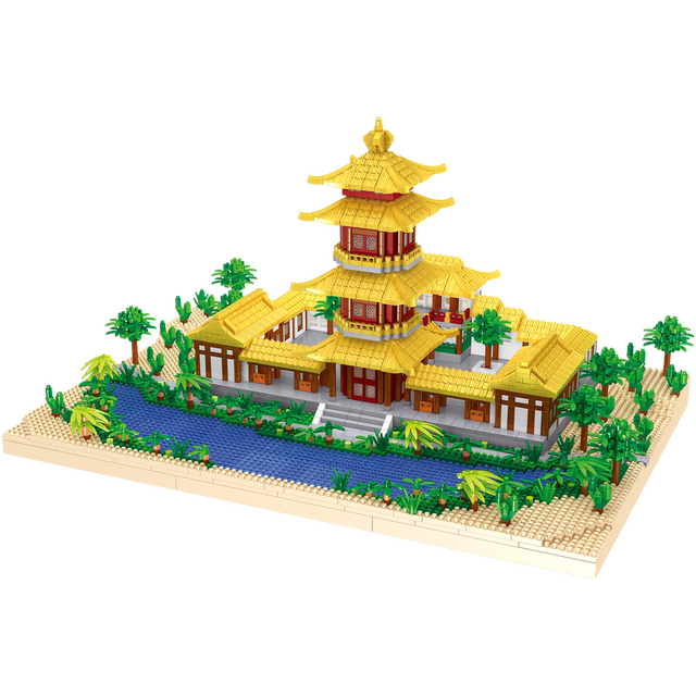 Micro-drilled small particles Chinese style architectural model puzzle building blocks
