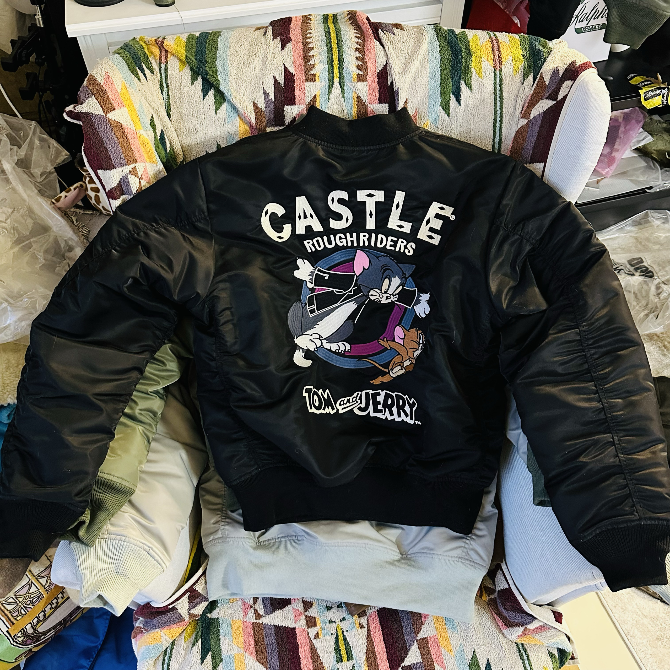 太空灰Chase猫追老鼠Ma1飞行服秋冬棉服男女情侣刺绣机车棉衣夹克 - 图3