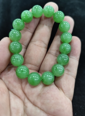 天然和田碧玉苹果绿手串冰底碧玉猕猴桃手串苹果绿12mm圆珠玉手串