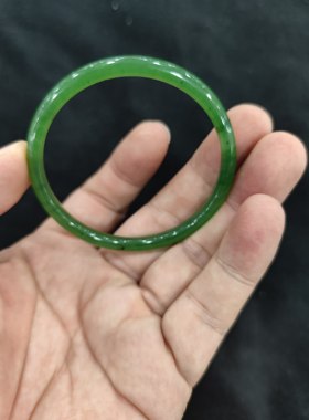 和田碧玉手镯冰底阳绿满绿中细条手镯无裂无纹56圈口