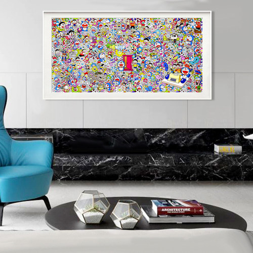 工作室客厅挂画潮流潮画 动漫卡通机器猫装饰画村上隆版画哆啦A梦 - 图0