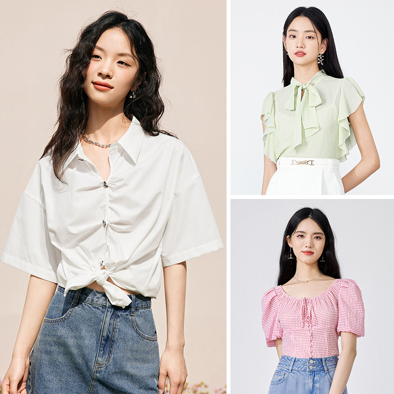  秋水伊人蕾丝衫/雪纺衫