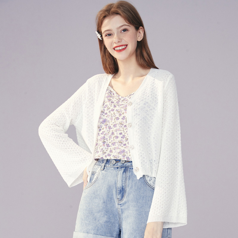 秋水伊人紫色针织夏季外套空调衫 秋水伊人毛针织衫