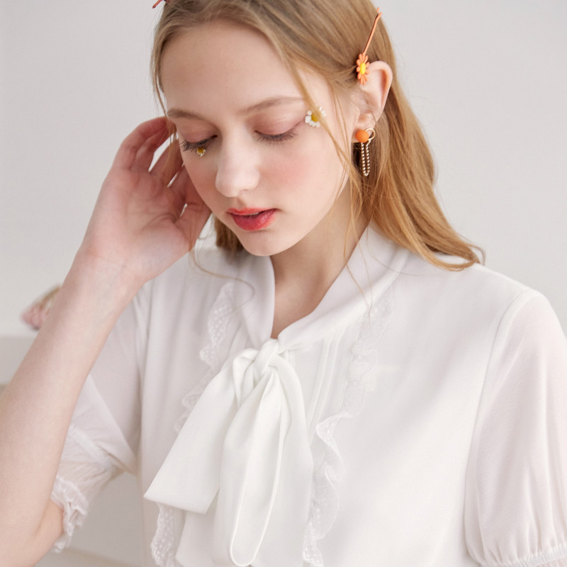 秋水伊人白色雪纺气质洋气夏季衬衫 秋水伊人衬衫