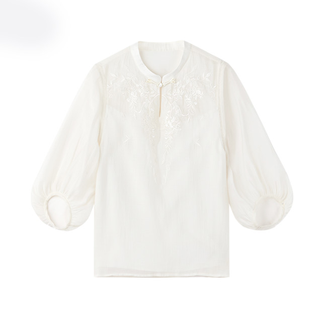 Qiushui Yiren ເສື້ອ Chiffon ແບບຈີນໃຫມ່ embroidered ເທິງ