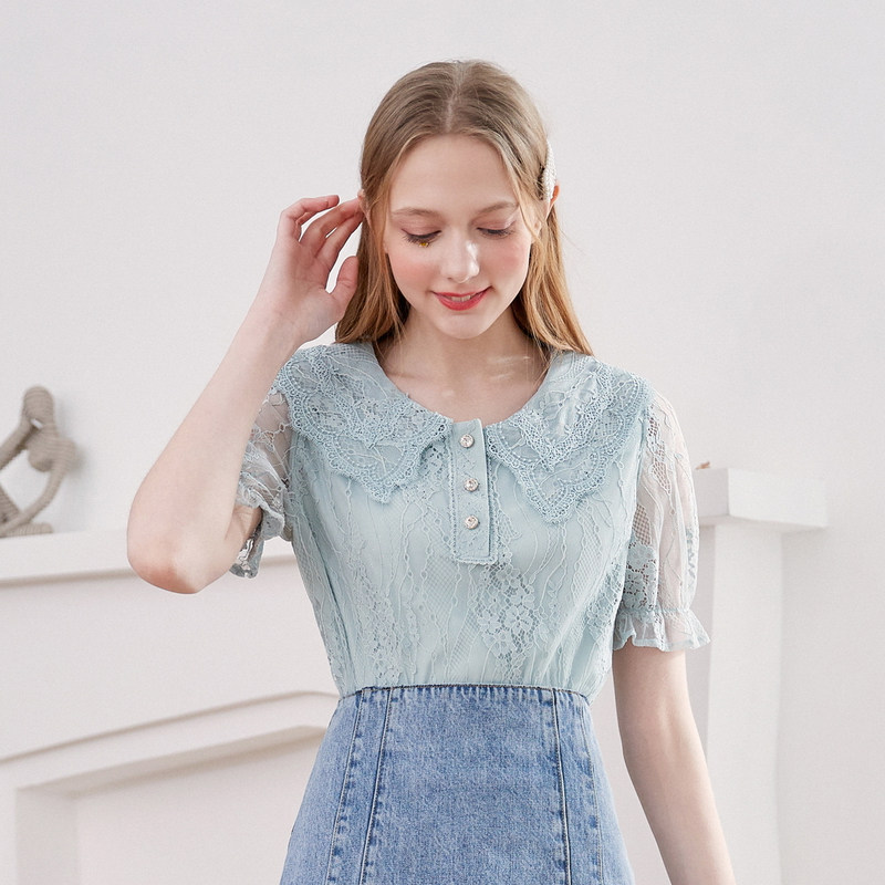 秋水伊人蕾丝洋气小衫百搭新款衬衫 秋水伊人衬衫